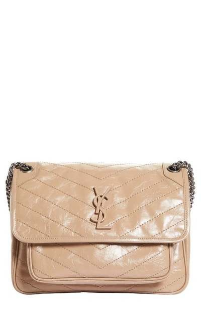 Shop Saint Laurent Medium Niki Matelassé Leather Shoulder Bag In Gold Sand