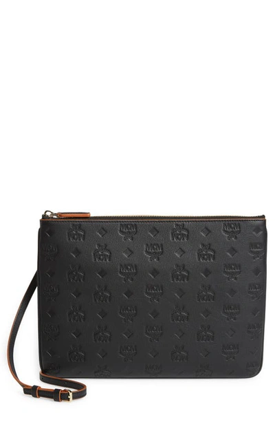 Shop Mcm Klara Monogram Leather Crossbody Pouch In Black
