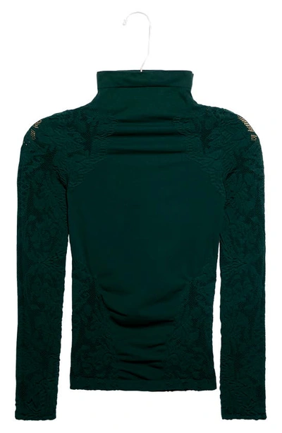Shop Free People No Turning Back Lace Turtleneck Top In Hunter Green