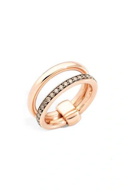 Shop Pomellato Iconica Brown Diamond Ring In Rose Gold