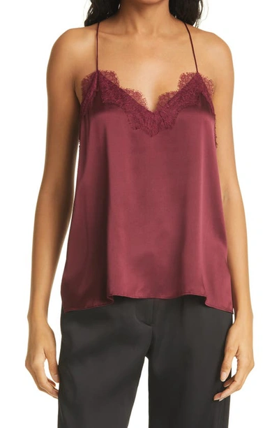 Shop Cami Nyc The Racer Lace Trim Silk Camisole In Cabernet