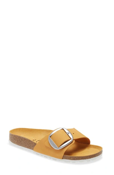 Shop Birkenstock Madrid Big Buckle Slide Sandal In Apricot Nubuck Leather