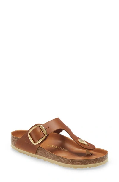 Shop Birkenstock Gizeh Big Buckle Slide Sandal In Cognac Leather