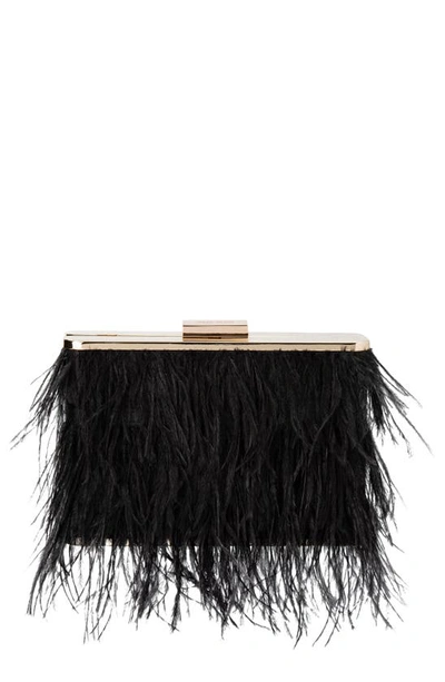 Shop Olga Berg Ostrich Feather Embellished Clutch In Black