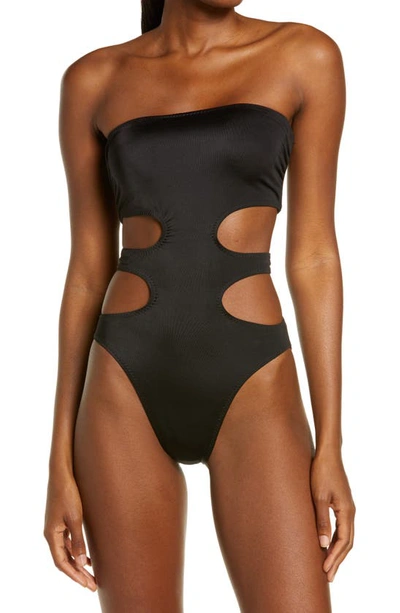 Shop Norma Kamali 11/11 Mio Cutout Strapless One-piece Swimsuit In Black