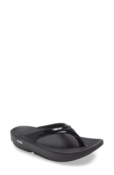 Shop Oofos Oolala Flip Flop In Black/ Black