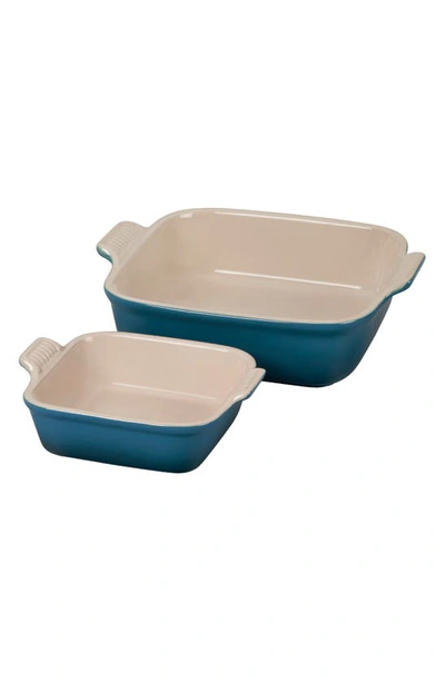 Shop Le Creuset Set Of 2 Heritage Square Dishes In Deep Teal