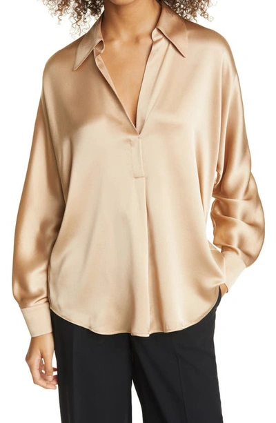 Shop Vince Silk Popover Blouse In Chamois
