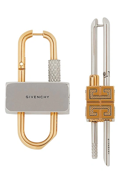 Shop Givenchy Mismatched Lock Earrings In Gold Yellow/ Silver Grey