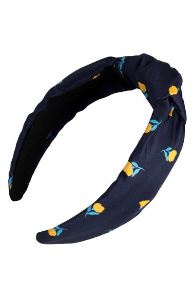 Shop Kate Spade Garden Ditsy Floral Knotted Silk Headband In Squid Ink