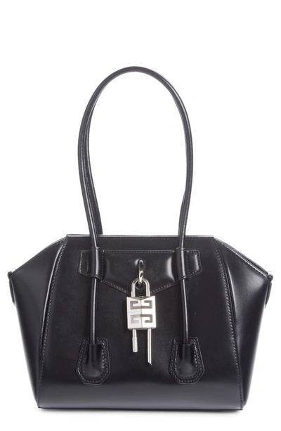 Shop Givenchy Mini Antigona Lock Leather Satchel In Black