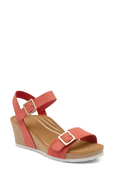 Shop Aetrex Lexa Wedge Sandal In Coral Nubuck Leather