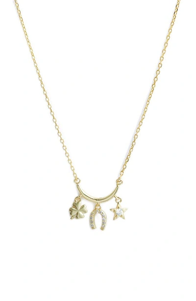 Shop Argento Vivo Sterling Silver Cubic Zirconia Triple Charm Pendant Necklace In Gold