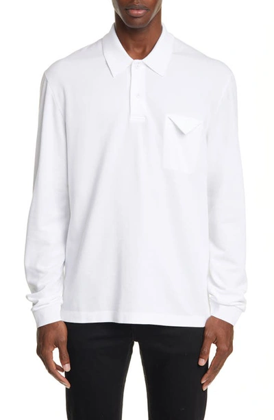 Shop Bottega Veneta Piquet Long Sleeve Polo In Bianco