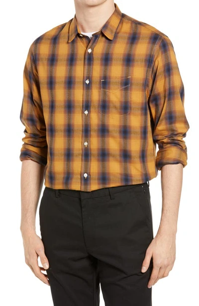 Shop Officine Generale Plaid Button-up Shirt In Camel/ Brown/ Navy
