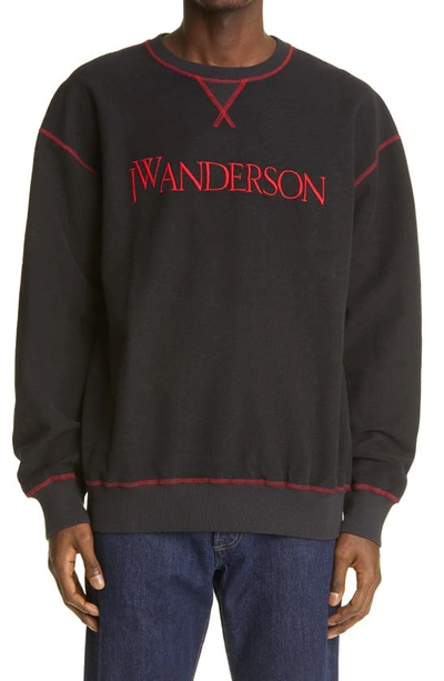 Shop Jw Anderson Logo Embroidered Inside Out Sweatshirt In Black