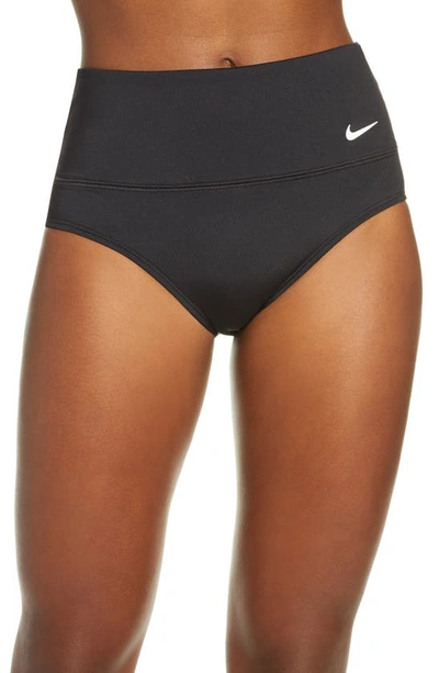 Shop Nike Essential High Waist Bikini Bottoms In Black