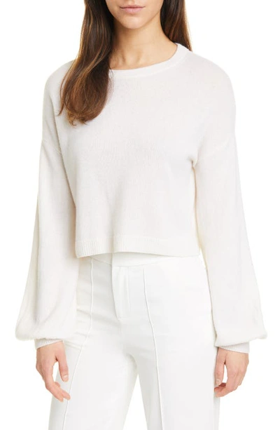 Shop Alice And Olivia Ansley Bishop Sleeve Cashmere Pullover In Soft White