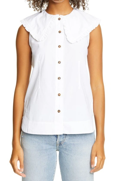 Shop Ganni Ruffle Collar Poplin Tank In Bright White