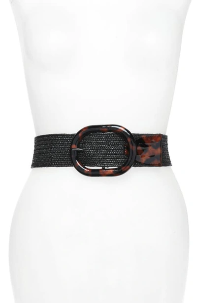 Shop Rebecca Minkoff Woven Stretch Belt In Tortoise/ Black