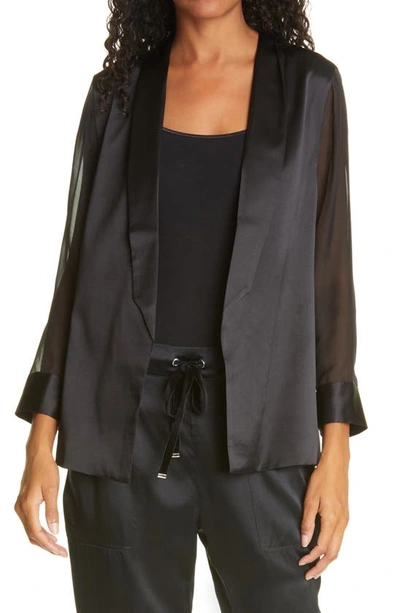 Shop Cami Nyc The Denise Sheer Sleeve Silk Satin Blazer In Black