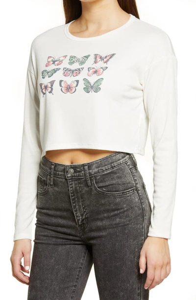 Shop All In Favor Butterfly Long Sleeve Graphic Tee In Ivory