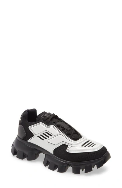 Shop Prada Lug Sole Sneaker In Black/ White