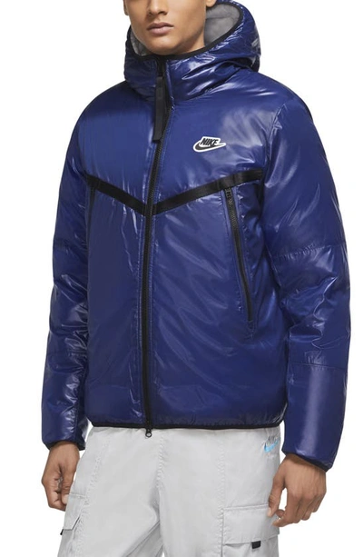 Shop Nike Sportswear Windrunner Repel Hooded Puffer Jacket In Blue Void/ White/ Black/ Black