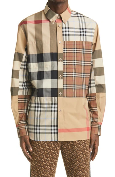 Shop Burberry Terence Check Button-down Shirt In Light Almond Check