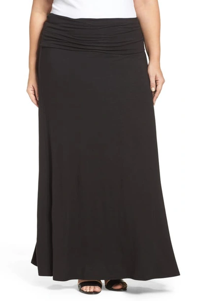 Shop Loveappella Fold Over Maxi Skirt In Black