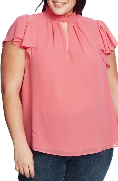 Shop 1.state Keyhole Flutter Sleeve Blouse In Cherry Blossom