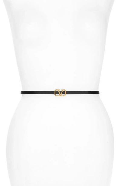 Shop Valentino Vlogo Skinny Leather Belt In Nero/ Rouge Pur
