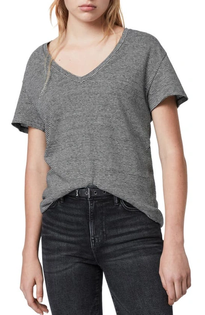 Shop Allsaints Mia Lin Stripe T-shirt In Black/ Chalk White