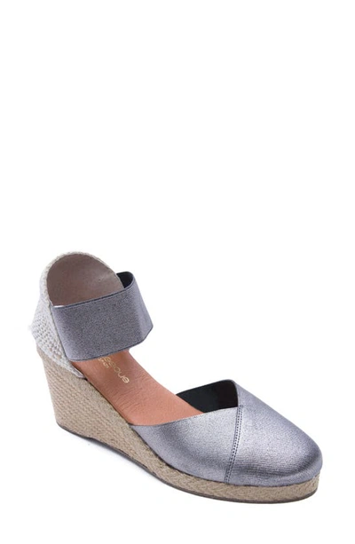 Shop Andre Assous Anouka Espadrille Wedge In Pewter Fabric