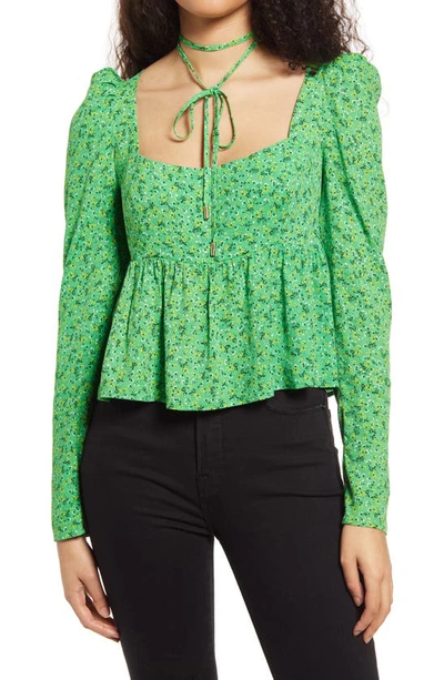 Shop Afrm Hough Tie Neck Peplum Top In Vert Ditsy