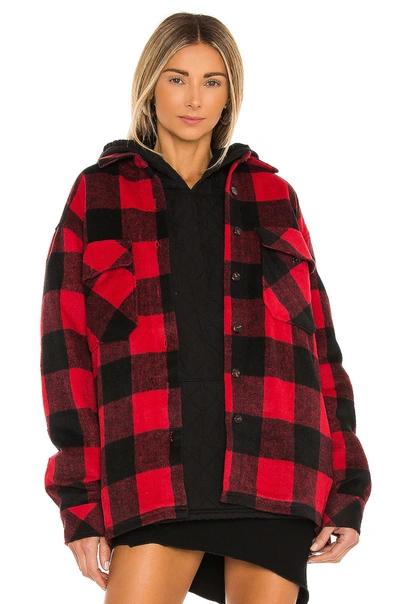 Shop Lamarque X Revolve Storm Plaid Shirt Jacket In Black & Red