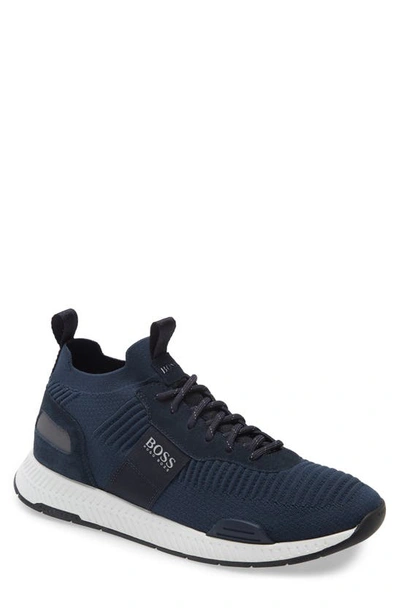 Shop Hugo Boss Titanium Sneaker In Dark Blue Fabric