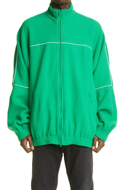 Shop Balenciaga Logo Oversize Polar Fleece Track Jacket In Green