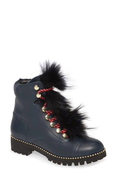Shop Cecelia New York Trekker Boot With Genuine Shearling Trim In Midnight Leather