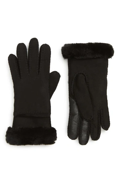 Shop Ugg Seamed Touchscreen Compatible Genuine Shearling Lined Gloves In Black