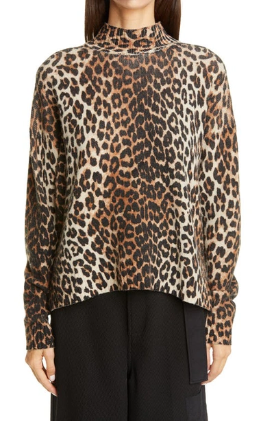 Shop Ganni Leopard Print Merino Wool Blend Sweater