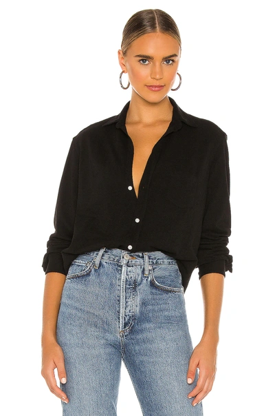 Frank & Eileen Barry Long-sleeve Button-down Frayed-hem Shirt In Black