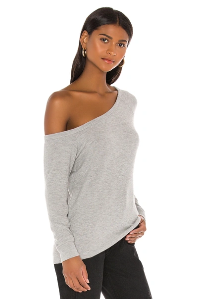 Shop Enza Costa Peached Jersey Easy Off Shoulder Long Sleeve Top In Heather Grey