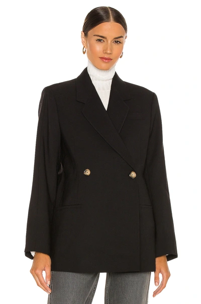 Anine Bing Kaia Double-breasted Grain De Poudre Blazer In Black