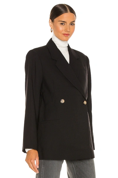 Anine Bing Kaia Double-breasted Grain De Poudre Blazer In Black