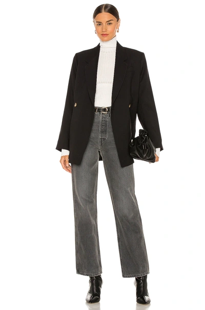 Anine Bing Kaia Double-breasted Grain De Poudre Blazer In Black