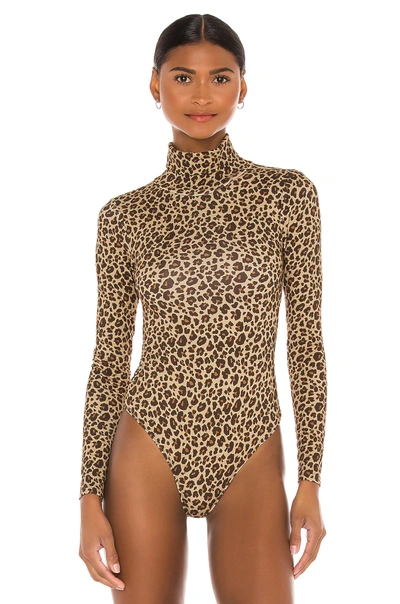 Shop Lovers & Friends Turtleneck Bodysuit In Tan Leopard