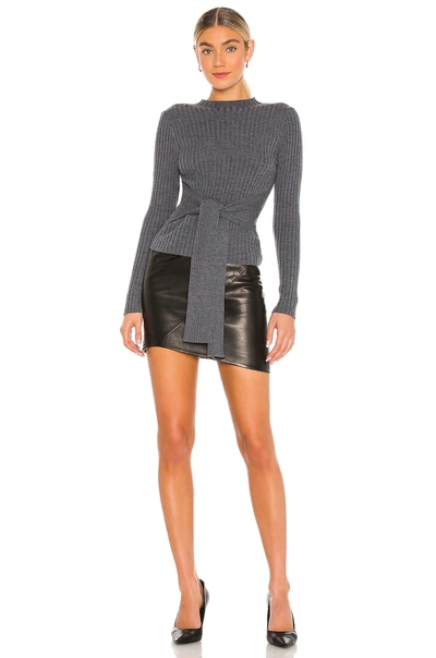 Shop Milly Belted Tie Front Merino Pullover In Heather Charcoal