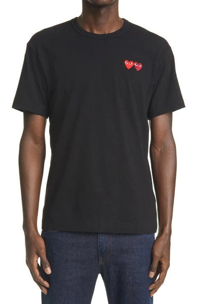 Shop Comme Des Garçons Twin Hearts Slim Fit Jersey T-shirt In Black