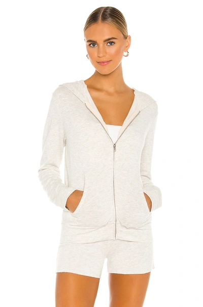 Monrow Gathered Back Zip Up Hoodie In Ash